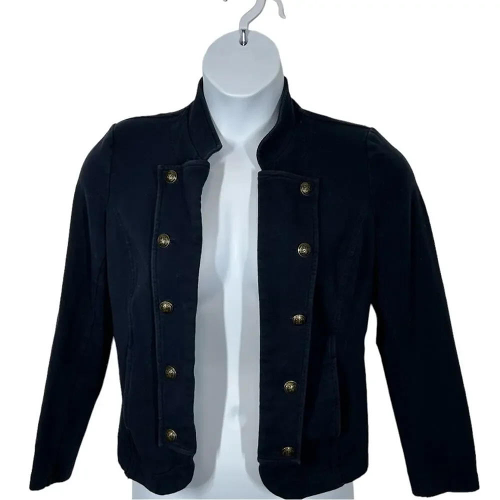 Tommy Hilfiger Military Jacket Navy Gold Button Cropped Blazer Size M